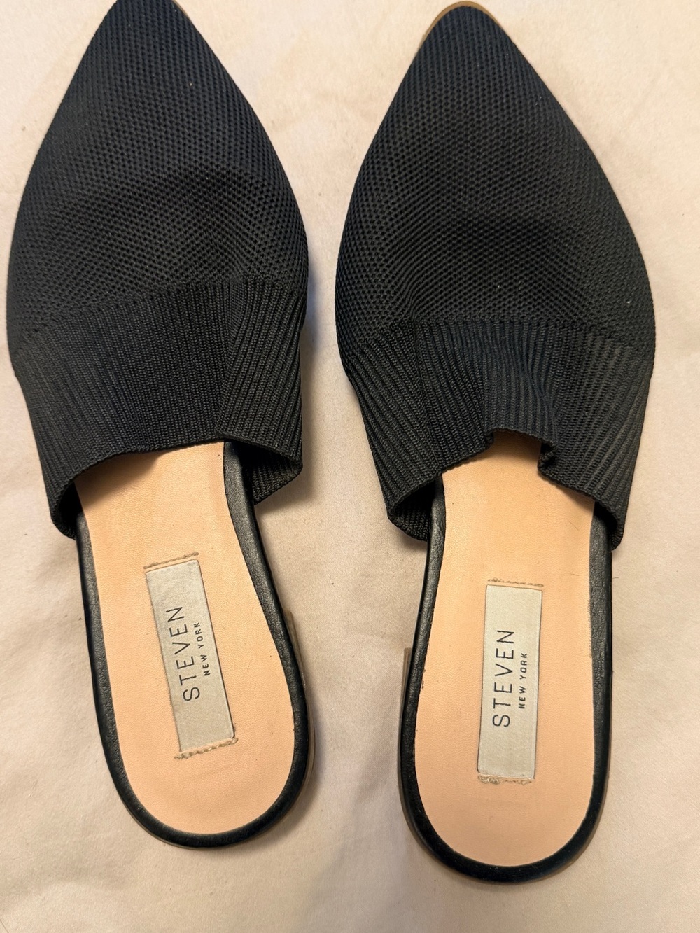 Steven By Steve Madden Black Pointed Knit Mule Flats